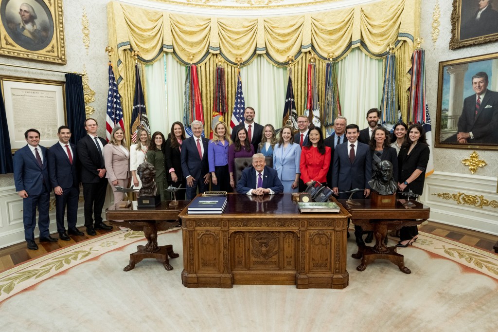 President Donald J. Trump participates in a maternal healthcare event in the Oval Office, Monday, May 11, 2026. (Official White House Photo by Abe McNatt)