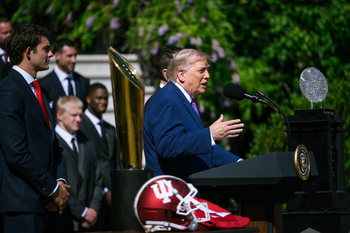 President Donald J. Trump delivers remarks at an event celebrating the 2025 College Football Champions, the Indiana University Hoosiers, Monday, May 11, 2026, on the South Lawn of the White House. (Official White House Photo by Molly Riley)