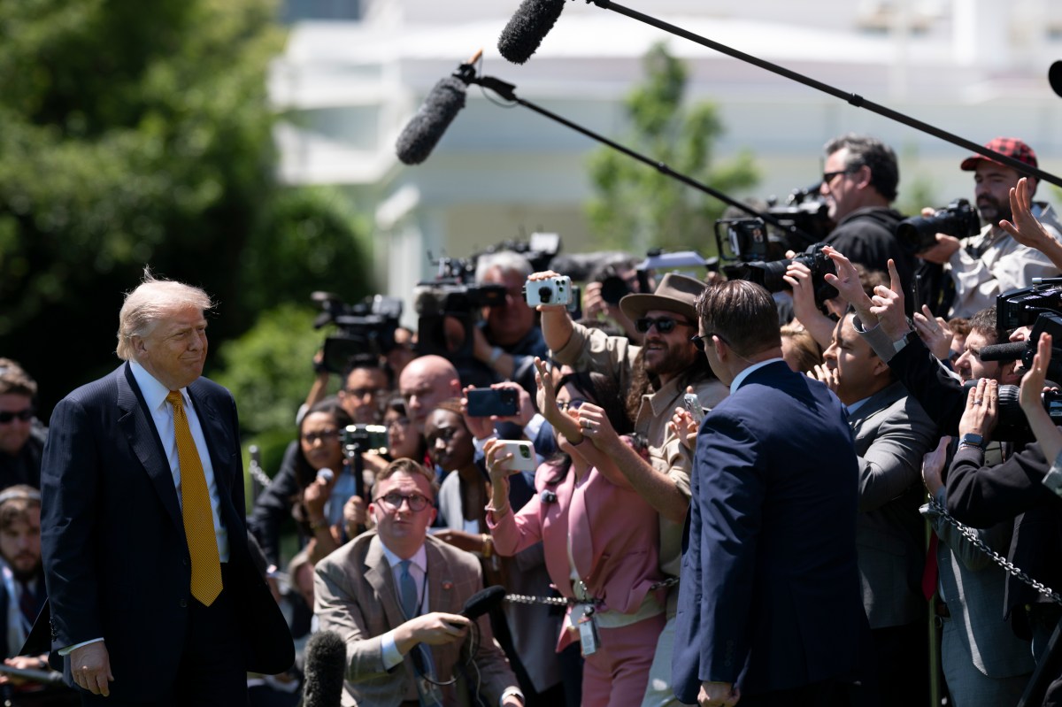 President Donald J. Trump speaks to the press before boarding Marine One on the South Lawn of the White House, Tuesday, May 12, 2026, en route to Joint Base Andrews for a trip to Beijing, China. (Official White House Photo by Joyce N. Boghosian)
