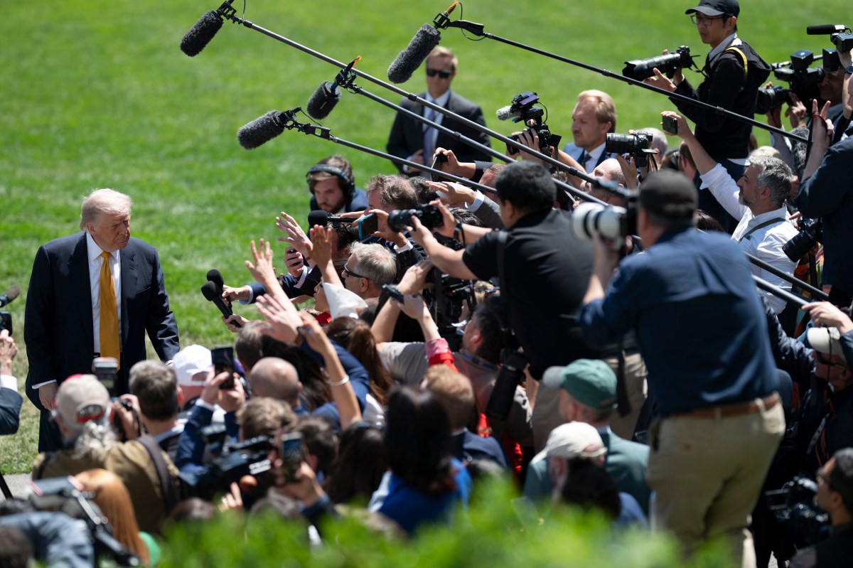 President Donald J. Trump speaks to the press before boarding Marine One on the South Lawn of the White House, Tuesday, May 12, 2026, en route to Joint Base Andrews for a trip to Beijing, China. (Official White House Photo by Joyce N. Boghosian)