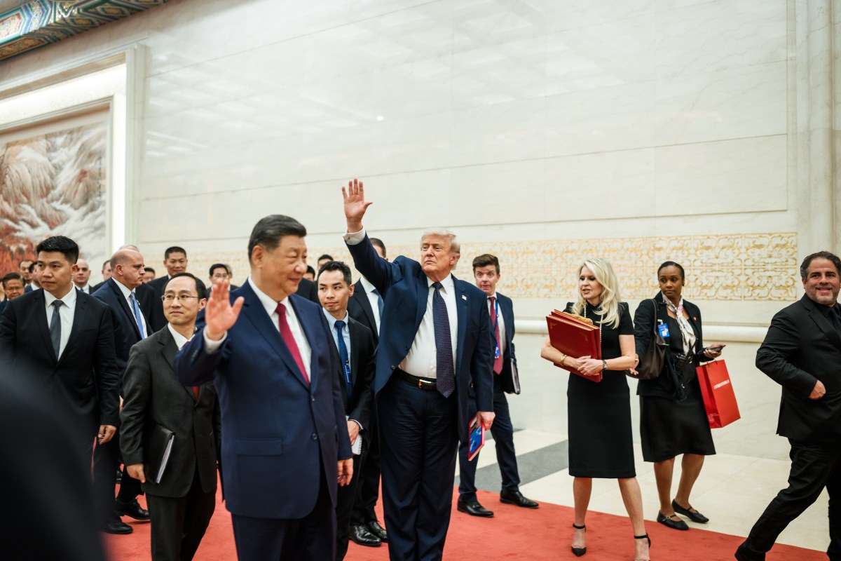 President Donald J. Trump speaks with guests after attending a State Banquet with President Xi Jinping of the People’s Republic of China, Thursday, May 14, 2026, in the Great Hall of the People in Beijing, China. (Official White House Photo by Daniel Torok)