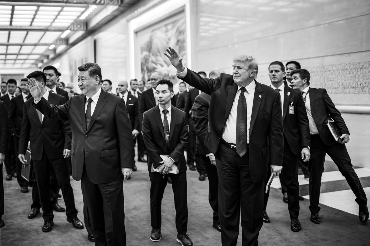 President Donald J. Trump speaks with guests after attending a State Banquet with President Xi Jinping of the People’s Republic of China, Thursday, May 14, 2026, in the Great Hall of the People in Beijing, China. (Official White House Photo by Daniel Torok)