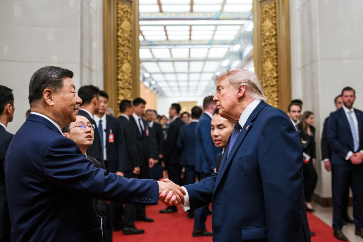 President Donald J. Trump speaks with guests after attending a State Banquet with President Xi Jinping of the People’s Republic of China, Thursday, May 14, 2026, in the Great Hall of the People in Beijing, China. (Official White House Photo by Daniel Torok)
