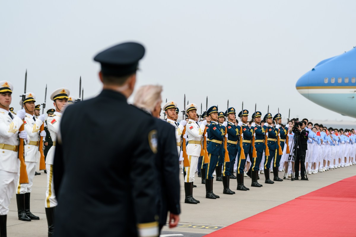 President Donald J. Trump greets Ambassadors David Perdue and Xie Feng, Executive Vice Minister of Foreign Affairs Ma Zhaoxu and Minister of Foreign Affairs Wang Yi at Beijing Capital International Airport, China on Friday, May 15, 2025, before boarding Air Force One en route Washington, D.C. (Official White House Photo by Daniel Torok)