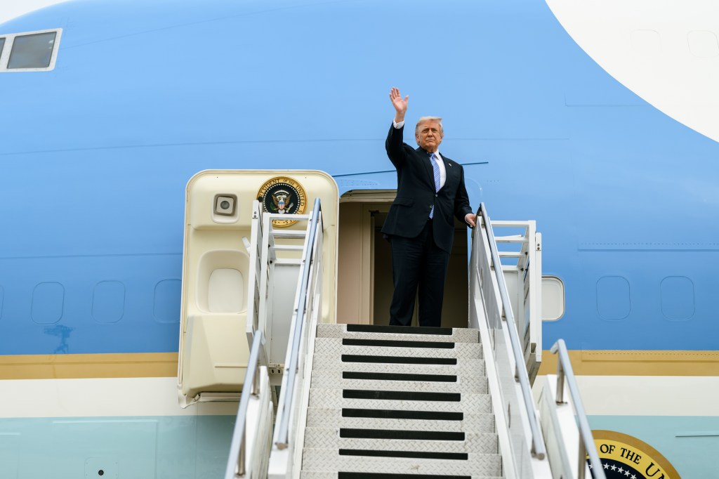 President Donald J. Trump boards Air Force One at Beijing Capital International Airport, China on Friday, May 15, 2025, en route Washington, D.C. (Official White House Photo by Daniel Torok)