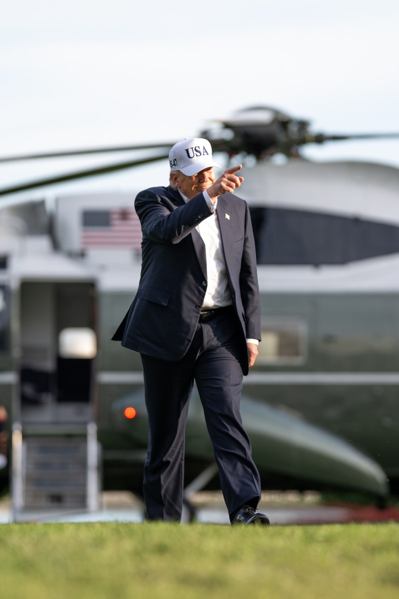 President Donald J. Trump disembarks Marine One on the South Lawn of the White House as he returns from a trip to China, Friday, May 15, 2026.  (Official White House Photo by Molly Riley)
