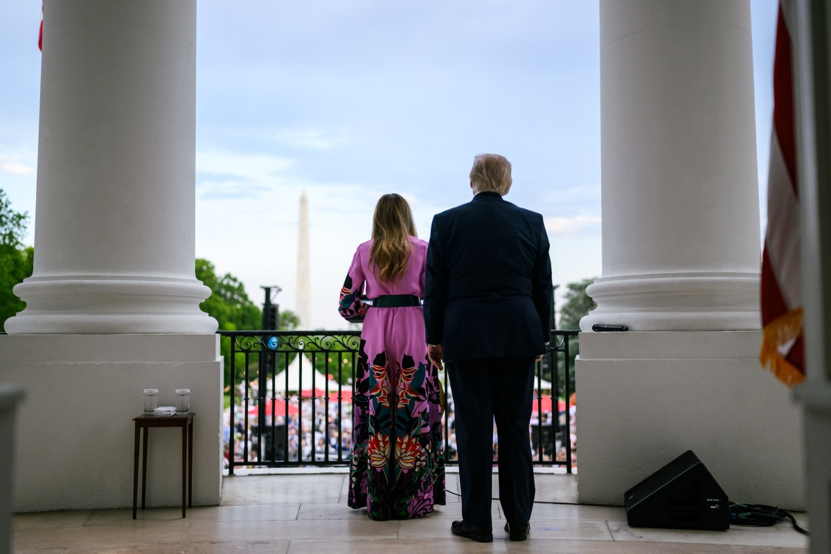 President Donald J. Trump and First Lady Melania Trump greet the crowd from the Blue Room Balcony during the Congressional Picnic on the South Lawn, Tuesday, May 19, 2026. (Official White House Photo by Daniel Torok)