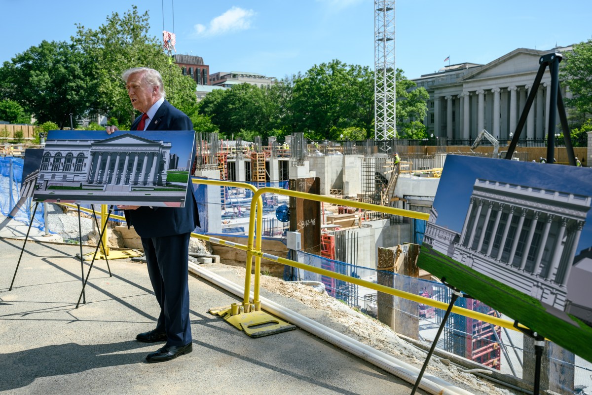 President Donald J. Trump speaks with members of the media next to the ongoing construction of the East Wing and Ballroom, Tuesday, May 19, 2026. (Official White House Photo by Joyce N. Boghosian)