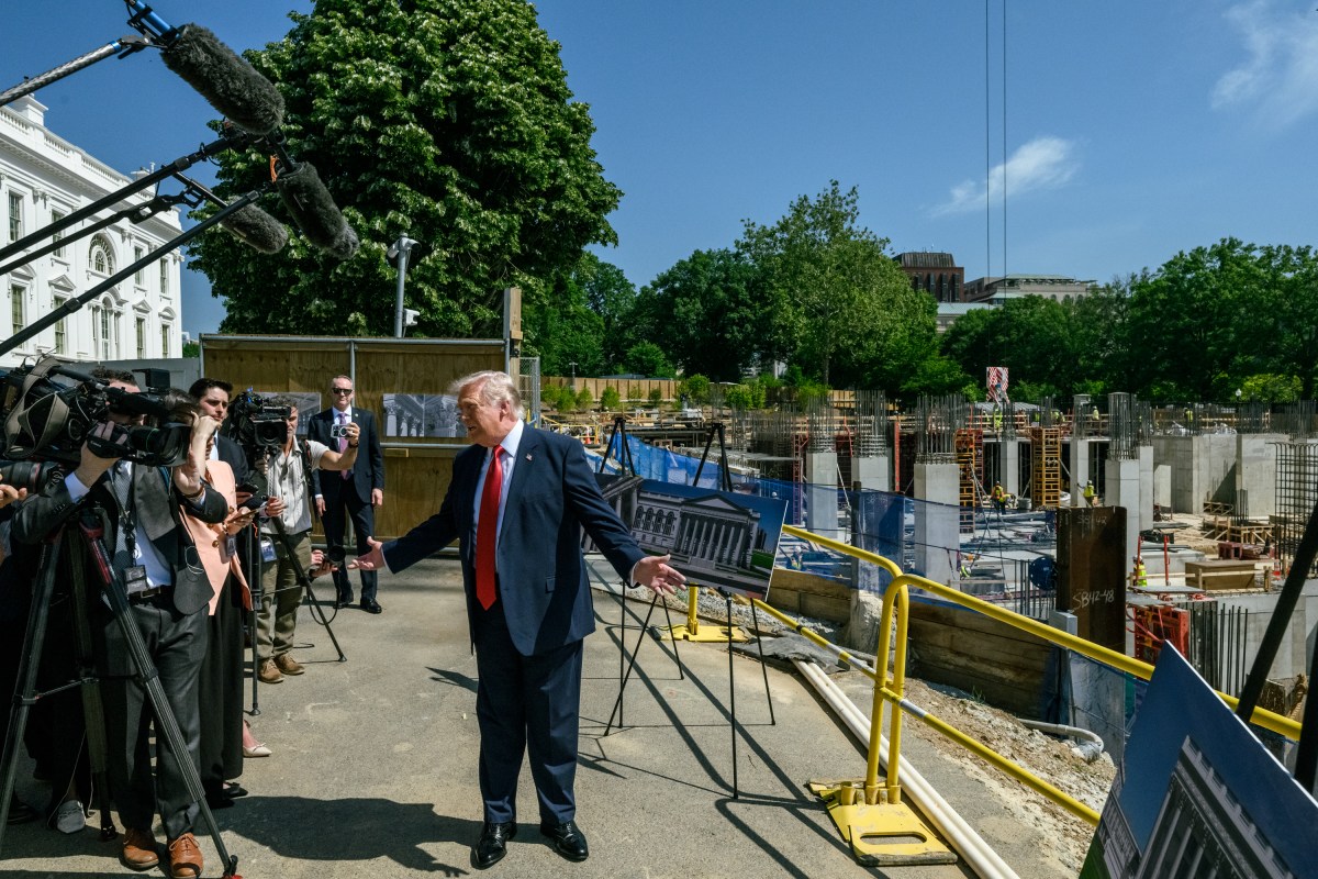 President Donald J. Trump speaks with members of the media next to the ongoing construction of the East Wing and Ballroom, Tuesday, May 19, 2026. (Official White House Photo by Joyce N. Boghosian)