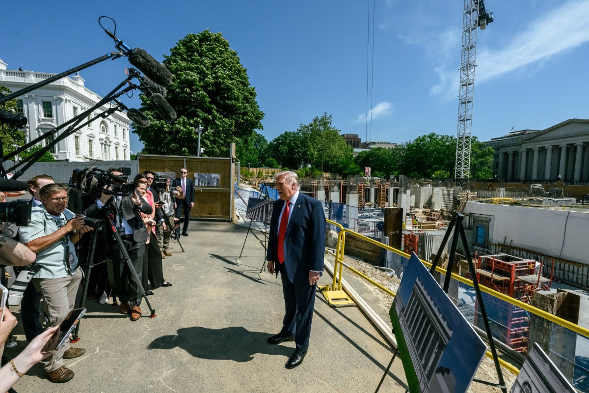 President Donald J. Trump speaks with members of the media next to the ongoing construction of the East Wing and Ballroom, Tuesday, May 19, 2026. (Official White House Photo by Joyce N. Boghosian)