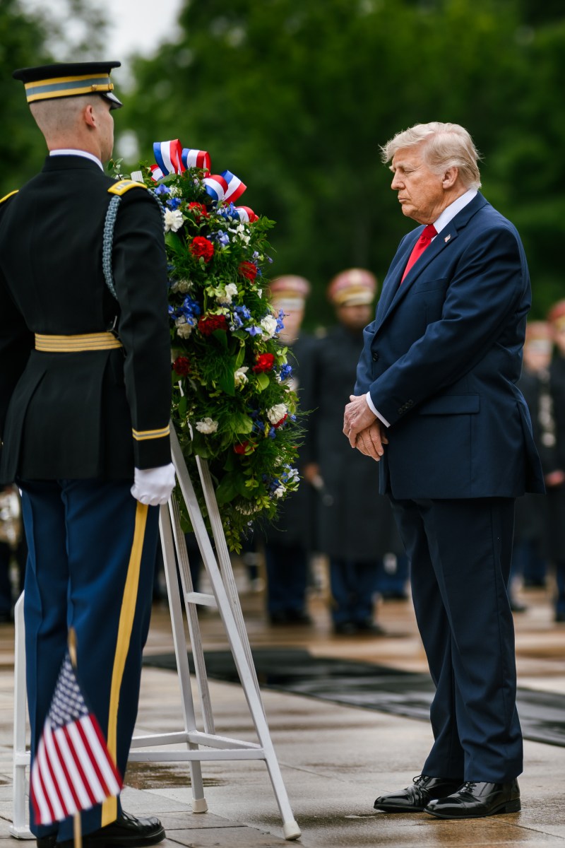 President Donald J. Trump and Vice President JD Vance participate in a wreath-laying ceremony at the Tomb of the Unknown Soldier on Memorial Day, Monday, May 26, 2026, at Arlington National Cemetery in Arlington, Virginia. (Official White House Photo by Daniel Torok)