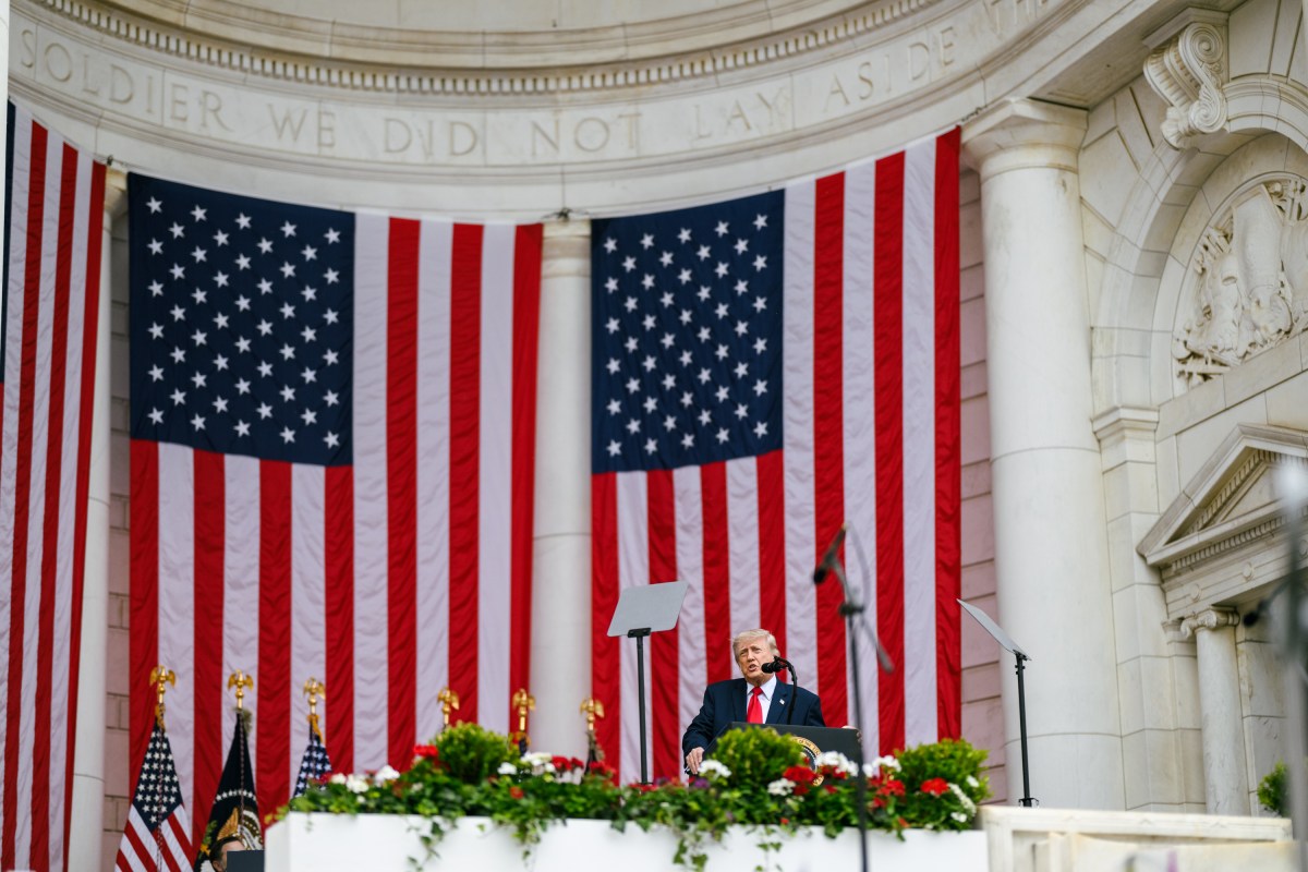 President Donald J. Trump delivers remarks during a Memorial Day ceremony at Arlington National Cemetery Amphitheater, Monday, May 25, 2026, in Arlington, Virginia. (Official White House Photo by Daniel Torok)