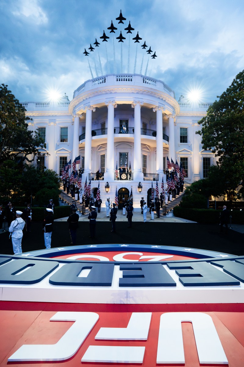 President Donald J. Trump and First Lady Melania Trump attend UFC Freedom 250, the mixed martial arts event produced by the Ultimate Fighting Championship, Sunday, June 14, 2026, on the South Lawn of the White House. (Official White House Photo by Andrea Hanks)