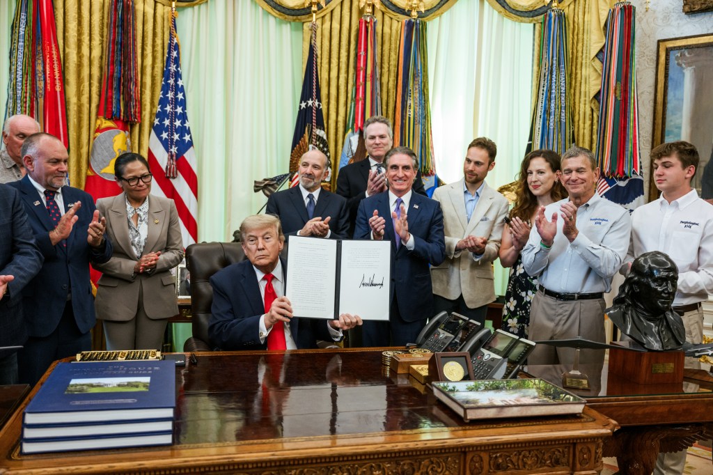President Donald J. Trump signs a proclamation to restore commercial fishing access in the Pacific, advancing the America First Fishing Policy, Thursday, June 11, 2026, in the Oval Office. (Official White House Photo by Joyce N. Boghosian)