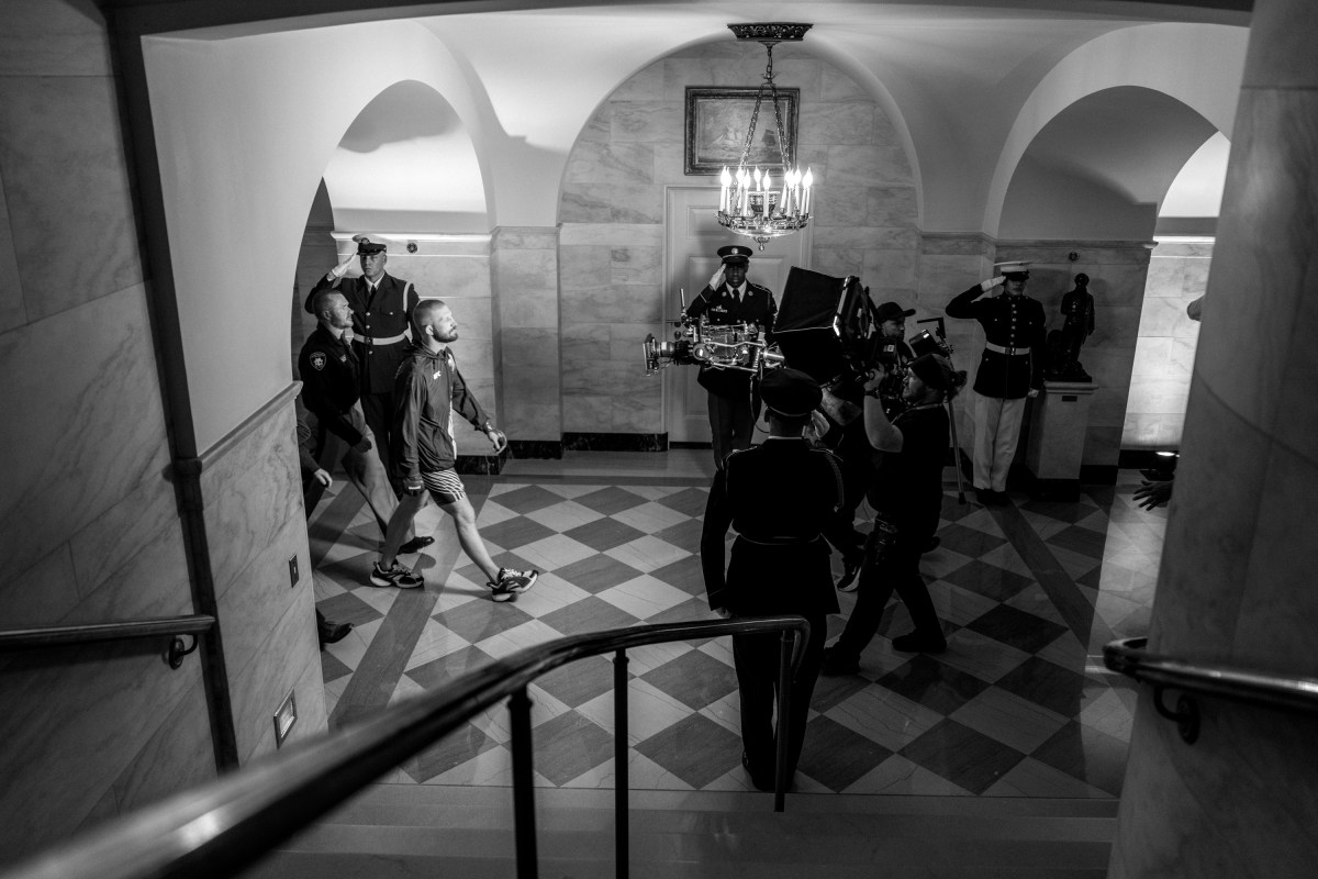 Kyle Daukaus “walks-out” the Lower Cross-hall for his fight against Bo Nickel at the UFC Freedom 250, the mixed martial arts event produced by the Ultimate Fighting Championship, Sunday, June 14, 2026, on the South Lawn of the White House. (Official White House Photo by Abe McNatt)