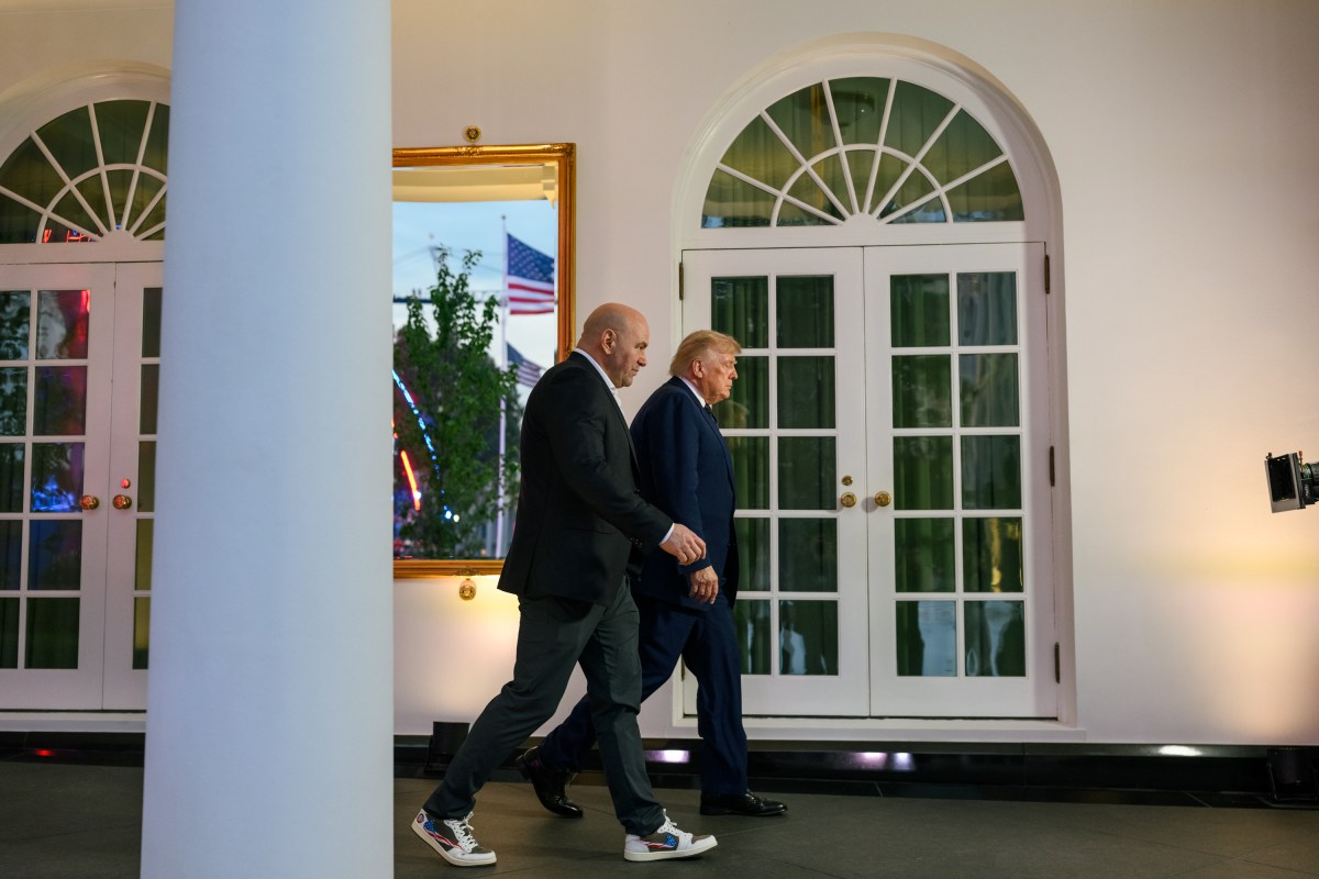 President Donald J. Trump and UFC CEO Dana White walk from the Oval Office to the UFC Freedom 250 Octagon on the South Lawn of the White House, Sunday, June 14, 2026. (Official White House Photo by Daniel Torok)