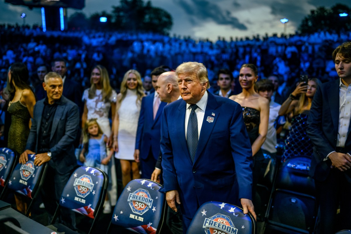 President Donald J. Trump and UFC CEO Dana White arrive at UFC Freedom 250, the mixed martial arts event produced by the Ultimate Fighting Championship, Sunday, June 14, 2026, on the South Lawn of the White House. (Official White House Photo by Daniel Torok)