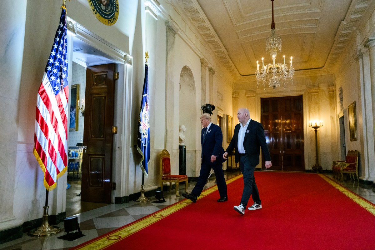 President Donald J. Trump and UFC CEO Dana White walk through the White House to attend UFC Freedom 250, Sunday, June 14, 2026, on the South Lawn. (Official White House Photo by Joyce N. Boghosian)
