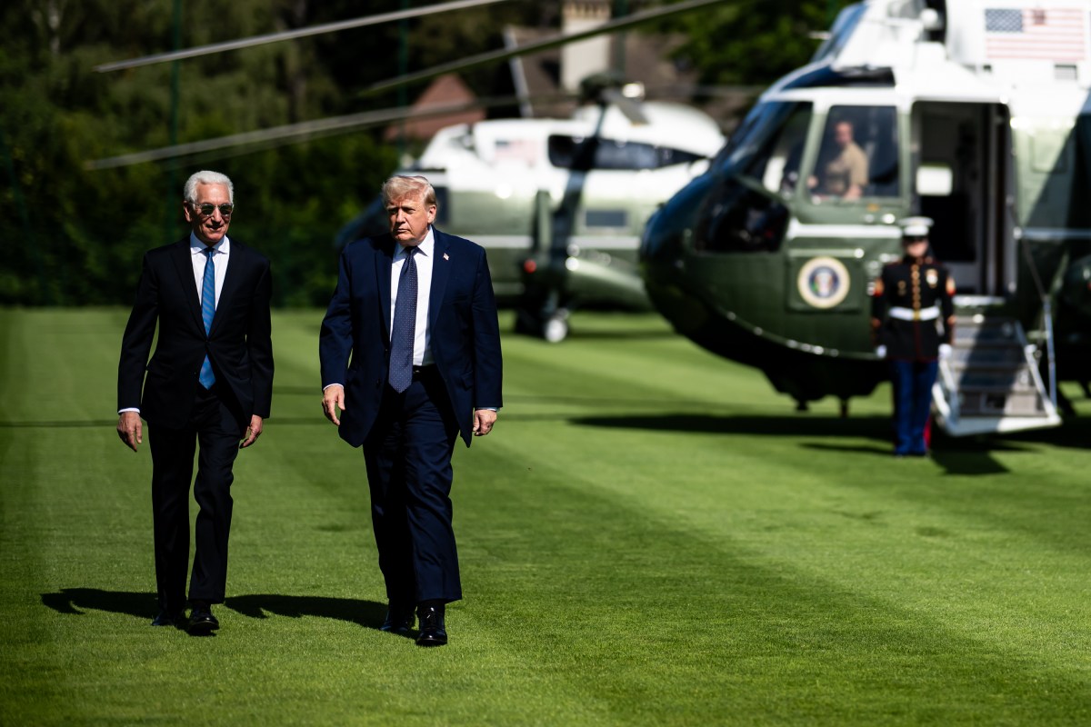 President Donald J. Trump greets U.S. Ambassador to France Charles Kushner after disembarking Marine One at Evians-les-Bains, France on Monday, June 15, 2026.  (Official White House Photo by Daniel Torok)