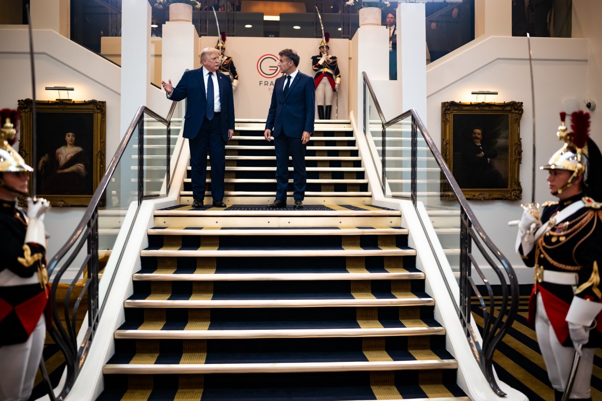 President Donald J. Trump participates in a bilateral meeting with President Emmanuel Macron of France at the Hotel Royal Evian, Monday, June 15, 2026, during the G7 in Evians-les-Bains, France. (Official White House Photo by Daniel Torok)