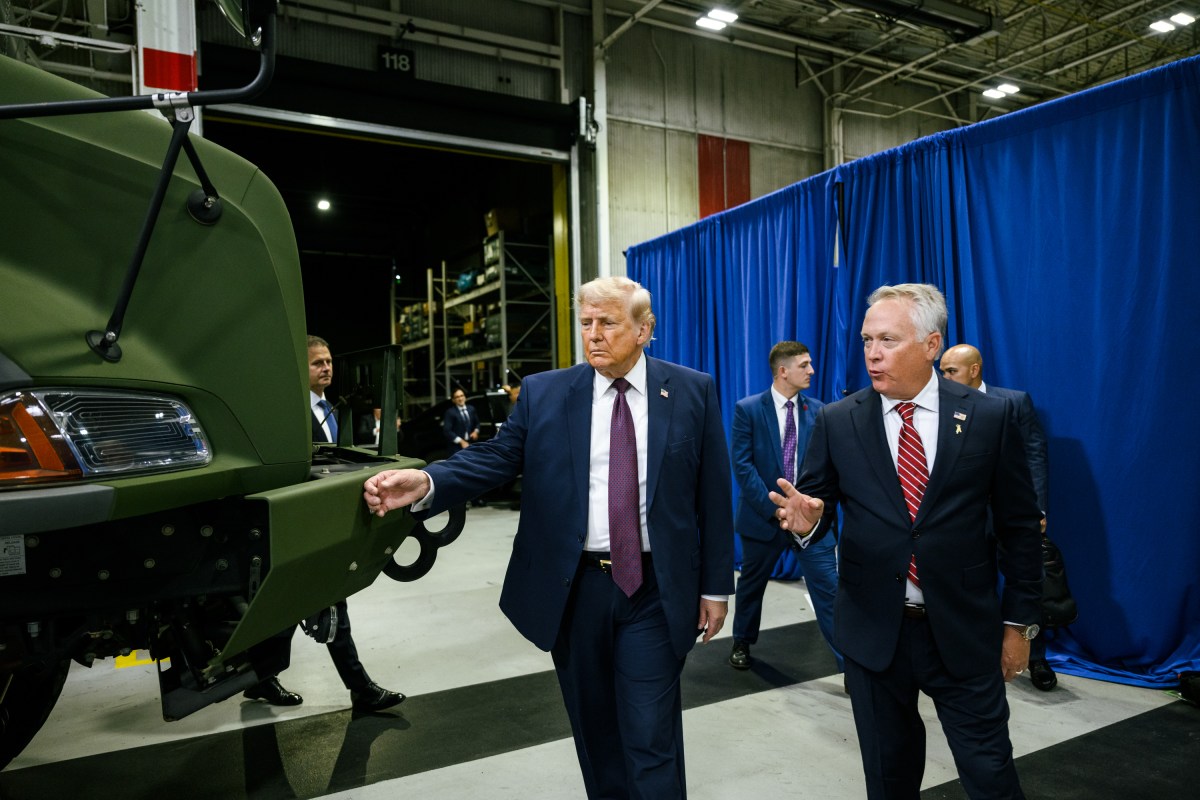 President Donald J. Trump tours the Mack trucks facility with Exec. VP of the Volvo Group and Mack Trucks president Stephen Roy, Tuesday, June 23, 2026, in Macungie, Pennsylvania. (Official White House Photo by Molly Riley)
