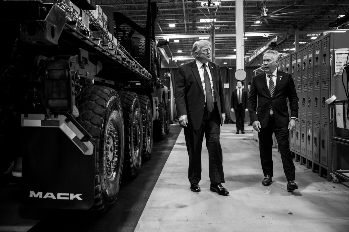 President Donald J. Trump tours the Mack trucks facility with Exec. VP of the Volvo Group and Mack Trucks president Stephen Roy, Tuesday, June 23, 2026, in Macungie, Pennsylvania. (Official White House Photo by Molly Riley)