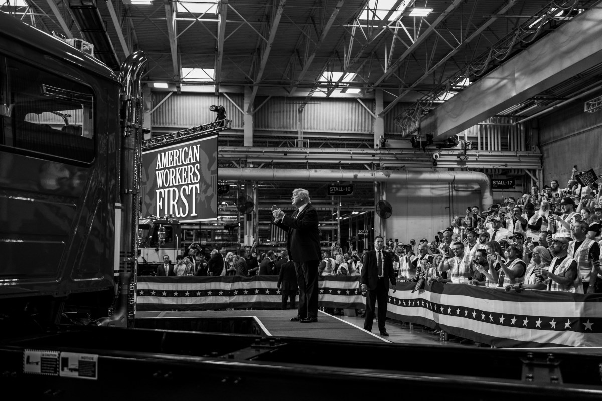 President Donald J. Trump leaves the stage after delivering remarks at the Mack Trucks facility in Macungie, Pennsylvania, Tuesday, June 23, 2026. (Official White House Photo by Molly Riley)