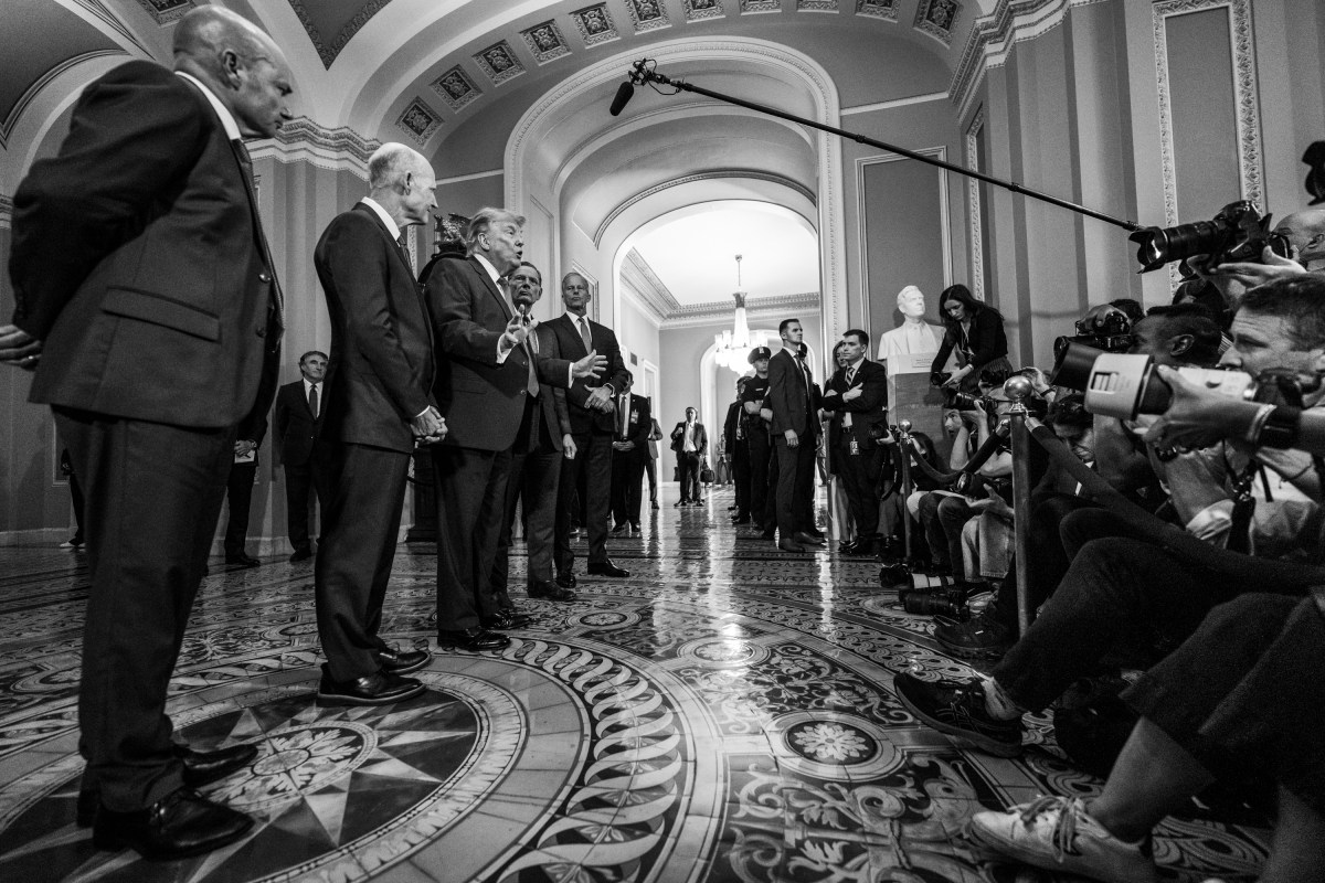 President Donald J. Trump speaks with members of the media at the U.S. Capitol in Washington, D.C. on Wednesday, June 24, 2026, after a Senate Steering Committee luncheon meeting with GOP leadership. (Official White House Photo by Joyce N. Boghosian)