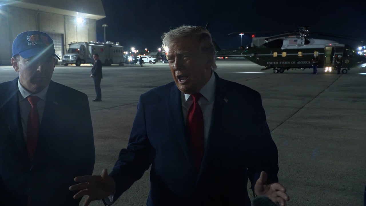 President Trump Gaggles with the Press Upon Arrival in Farmingdale