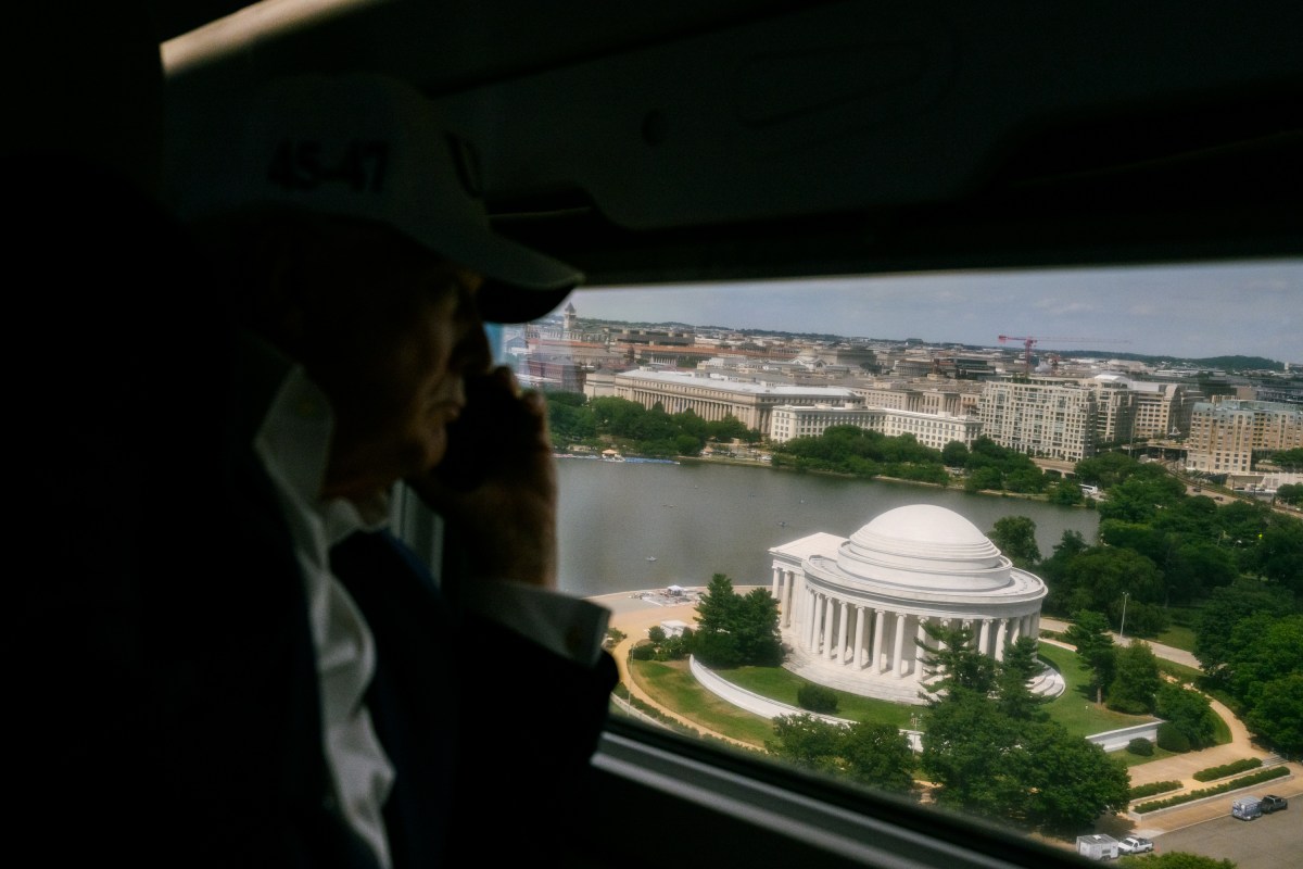 President Donald J. Trump flies over Washington, D.C. aboard Marine One, Sunday June 21, 2026, en route Joint Base Andrews, Maryland. (Official White House Photo by Daniel Torok)