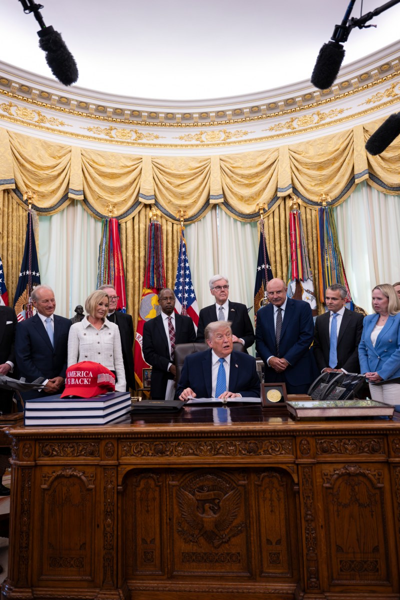 President Donald J. Trump speaks to the press  during a presentation of the Religious Liberty Commission Report in the Oval Office, Friday, June 26, 2026. (Official White House Photo by Joyce N. Boghosian)