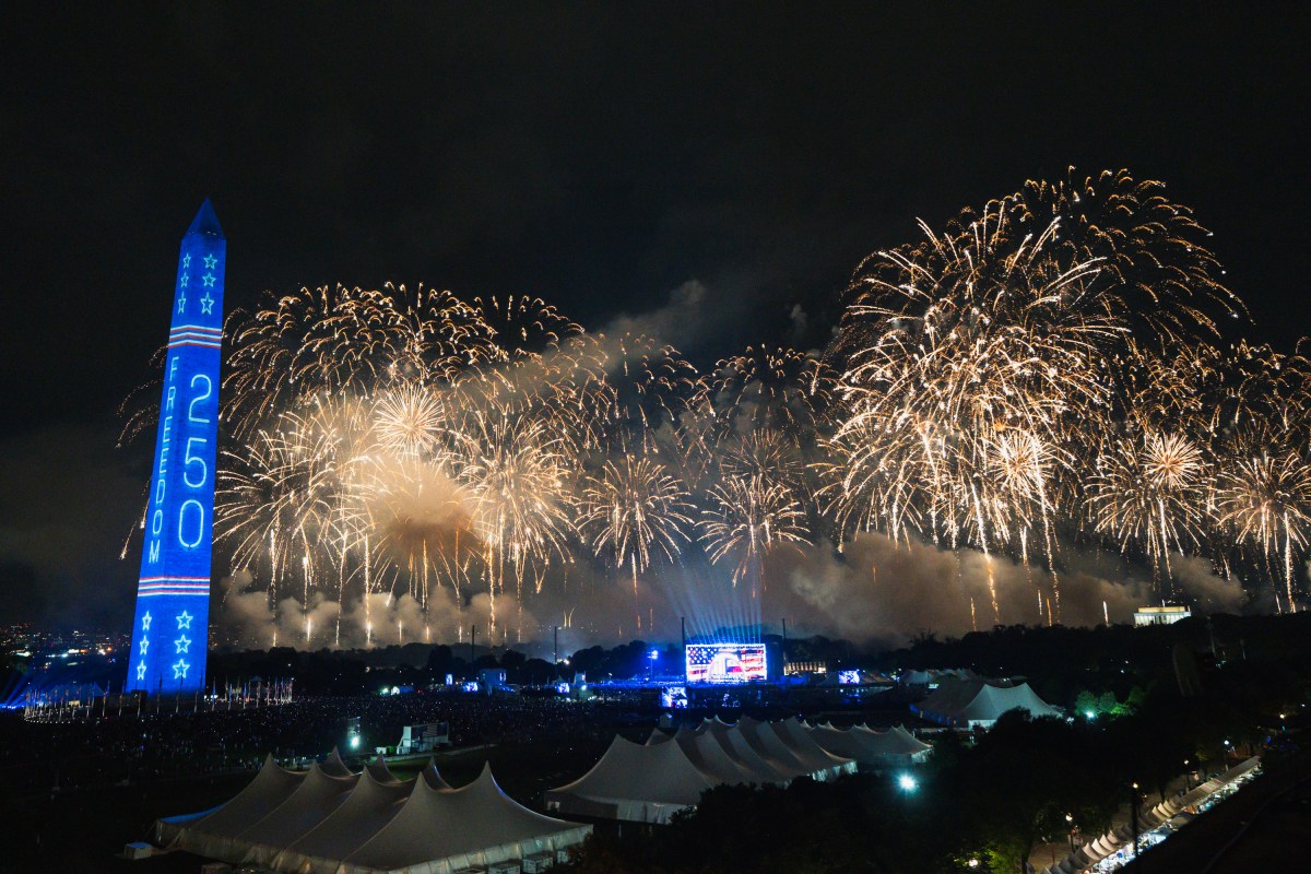 A fireworks display over the National Mall in Washington, D.C. celebrates America’s 250th anniversary, Saturday, July 4, 2026. (Official White House Photo by Cody Hendrix)