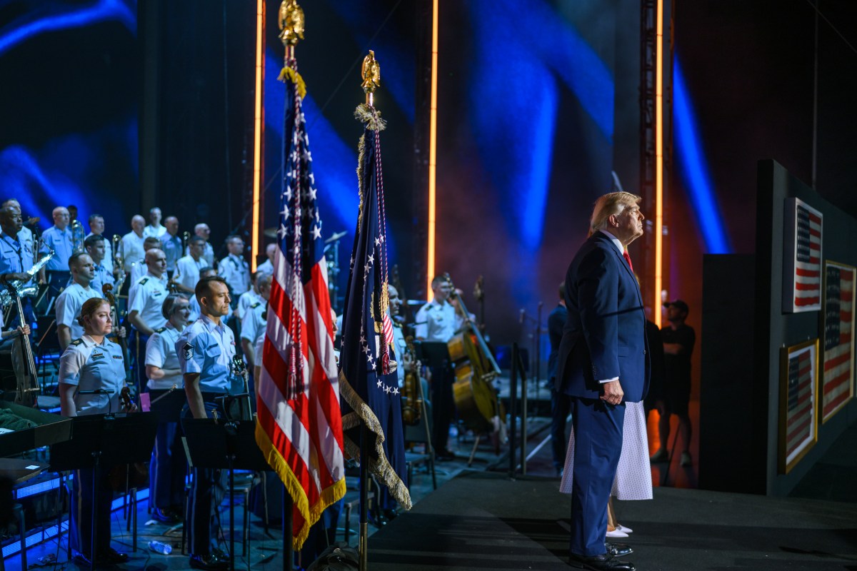 President Donald J. Trump and First Lady Melania Trump arrive on stage at the “Salute to America 250” Fourth of July celebration honoring America’s 250th anniversary, Saturday, July 4, 2026, on the National Mall in Washington, D.C. (Official White House Photo by Daniel Torok)