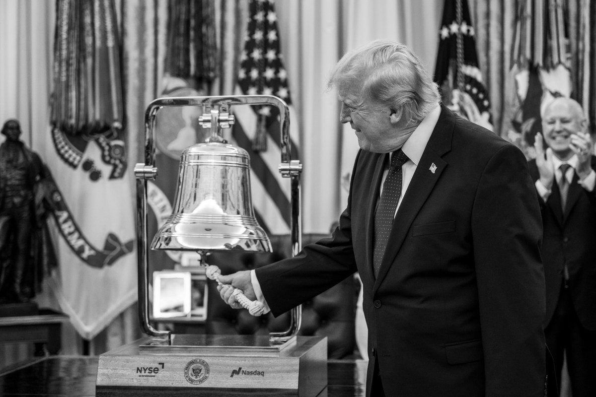 President Donald J. Trump rings the opening bell for the New York Stock Exchange and the Nasdaq during an event to launch Trump Accounts, Monday, July 6, 2026, in the Oval Office. (Official White House Photo by Joyce N. Boghosian)