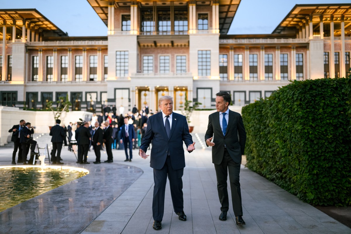 President Donald J. Trump speaks with NATO Secretary General Mark Rutte after participating in a family photo with NATO leaders at the Bestepe Presidential Compound in Ankara, Turkey, Tuesday, July 7, 2026. (Official White House Photo by Daniel Torok)