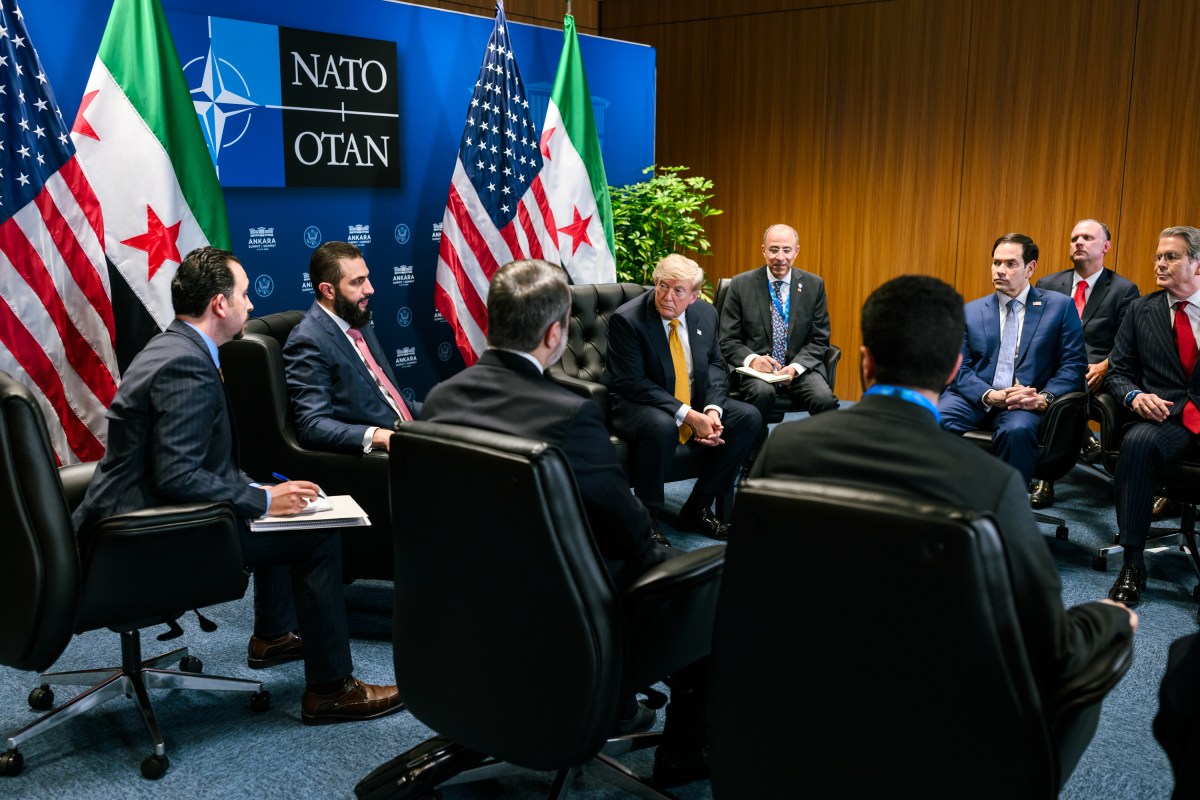 President Donald J. Trump participates in a bilateral meeting with Syrian President Ahmed al-Sharaa at the 2026 NATO Summit, Wednesday, July 8, 2026, at the Bestepe Presidential Compound in Ankara, Turkey. (Official White House Photo by Daniel Torok)