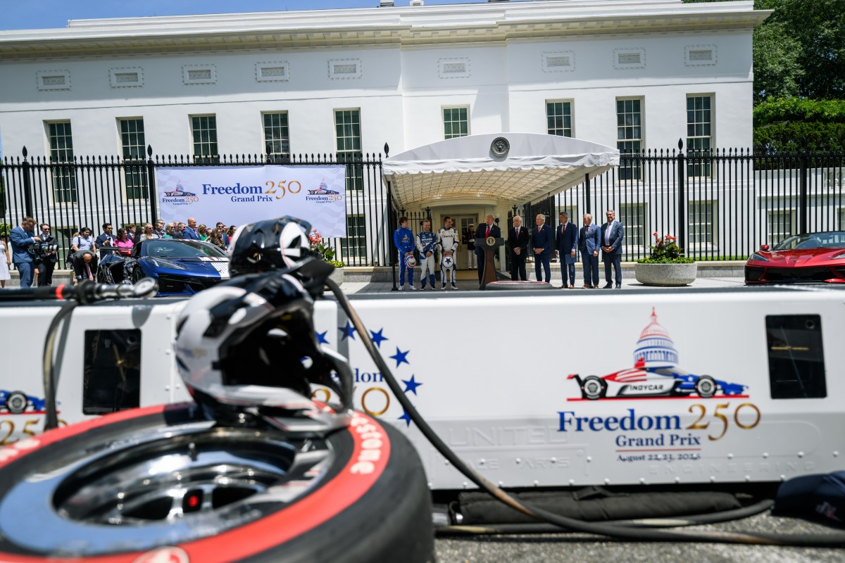 President Donald J. Trump meets with guests, including Penske Corporation Chairman Roger Penske, in the Oval Office before participating in a Freedom 250 Grand Prix Showcase on West Executive Avenue at the White House, Monday, July 13, 2026. (Official White House Photo by Daniel Torok)