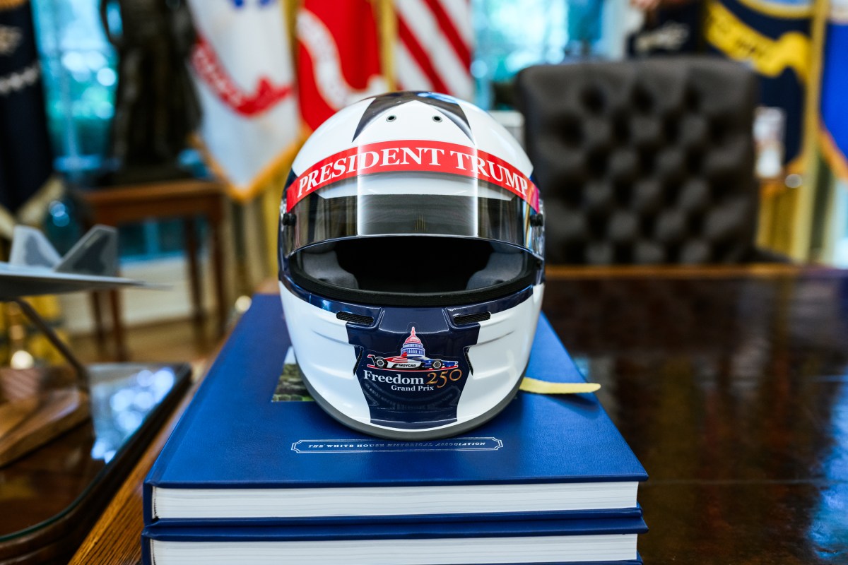 President Donald J. Trump meets with guests, including Penske Corporation Chairman Roger Penske, in the Oval Office before participating in a Freedom 250 Grand Prix Showcase on West Executive Avenue at the White House, Monday, July 13, 2026. (Official White House Photo by Daniel Torok)