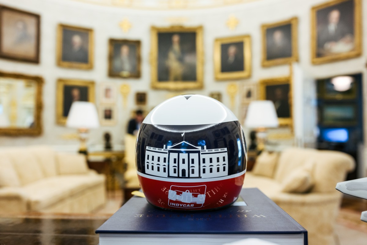 President Donald J. Trump meets with guests, including Penske Corporation Chairman Roger Penske, in the Oval Office before participating in a Freedom 250 Grand Prix Showcase on West Executive Avenue at the White House, Monday, July 13, 2026. (Official White House Photo by Daniel Torok)