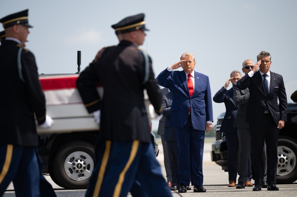 President Donald J. Trump attends the dignified transfer of U.S. soldiers killed in Iranian strikes in the Middle East, Wednesday, July 22, 2026, at Dover Air Force Base, Delaware.  (Official White House Photo by Molly Riley)