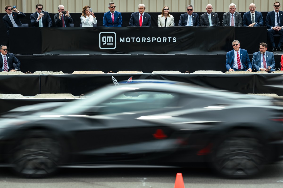 President Donald J. Trump views a drag race and vehicle demonstration at the General Motors Proving Ground in Milford, Michigan, Monday, July 27, 2026. (Official White House Photo by Daniel Torok)