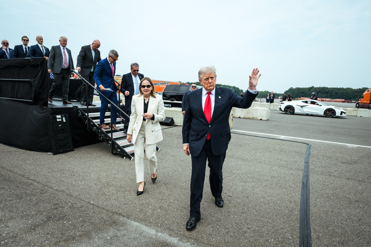 President Donald J. Trump walks with GM CEO Mary Barra after viewing a drag race and vehicle demonstration at the General Motors Proving Ground in Milford, Michigan, Monday, July 27, 2026. (Official White House Photo by Daniel Torok)
