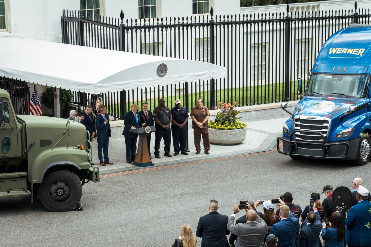 President Donald J. Trump announces a “Freedom Haulers” initiative to attract military veterans to trucking jobs, Thursday, July 30, 2026, at the White House. (Official White House Photo by Abe McNatt)