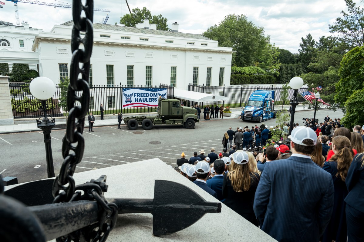 President Donald J. Trump announces a “Freedom Haulers” initiative to attract military veterans to trucking jobs, Thursday, July 30, 2026, at the White House. (Official White House Photo by Abe McNatt)