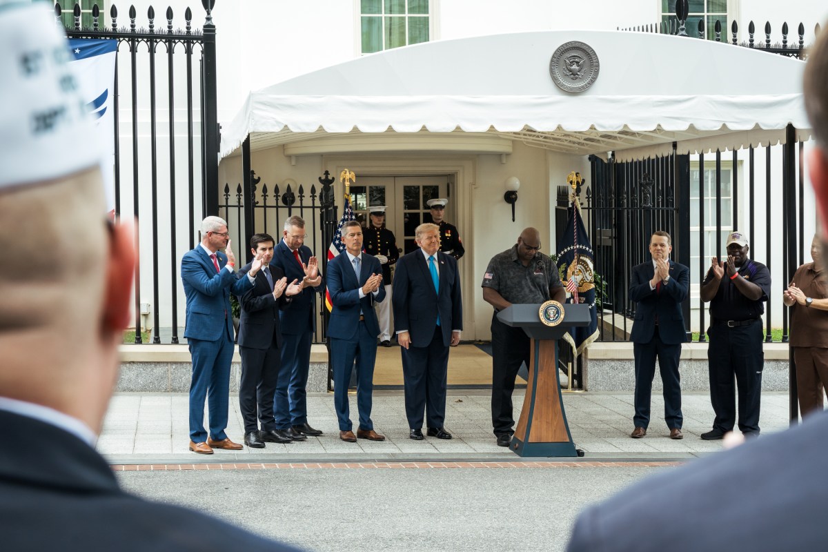 President Donald J. Trump announces a “Freedom Haulers” initiative to attract military veterans to trucking jobs, Thursday, July 30, 2026, at the White House. (Official White House Photo by Abe McNatt)