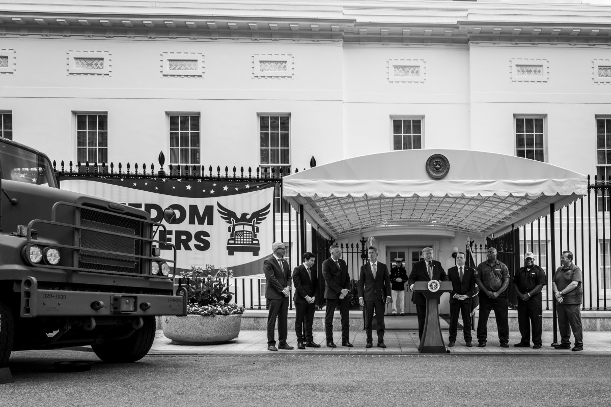 President Donald J. Trump announces a “Freedom Haulers” initiative to attract military veterans to trucking jobs, Thursday, July 30, 2026, at the White House. (Official White House Photo by Abe McNatt)