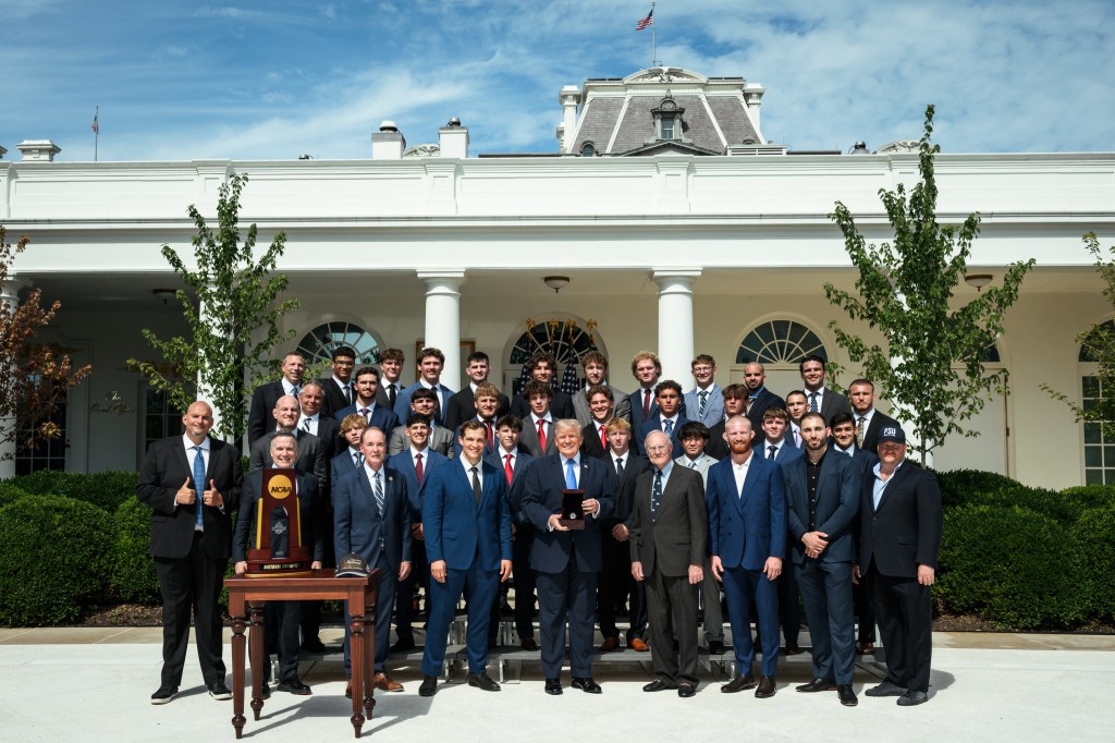 President Donald J. Trump greets the 2026 NCAA Wrestling Championship winners, the Penn State Nittany Lions, in the White House Rose Garden, Tuesday, August 4, 2026. (Official White House Photo by Joyce N. Boghosian)