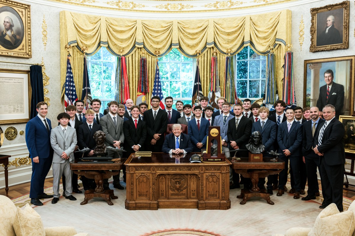 President Donald J. Trump greets the 2026 NCAA Wrestling Championship winners, the Penn State Nittany Lions, in the Oval Office, Tuesday, August 4, 2026. (Official White House Photo by Joyce N. Boghosian)