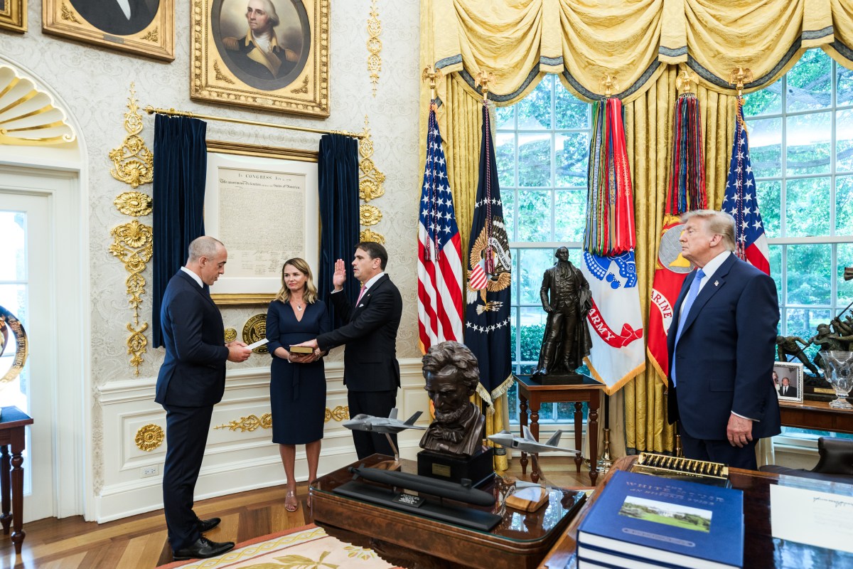 President Donald J. Trump participates in the swearing-in ceremony for U.S. Attorney General Todd Blanche in the Oval Office, Monday, August 10, 2026. (Official White House Photo by Daniel Torok)