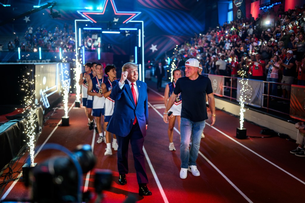 President Donald J. Trump attends the finale of the inaugural Patriot Games youth sports competition at SPIRE Academy in Geneva, Ohio, Tuesday, August 11, 2026. (Official White House Photo by Daniel Torok)